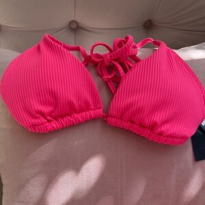 Hollister Hot Pink Ribbed Triangle Bikini Top